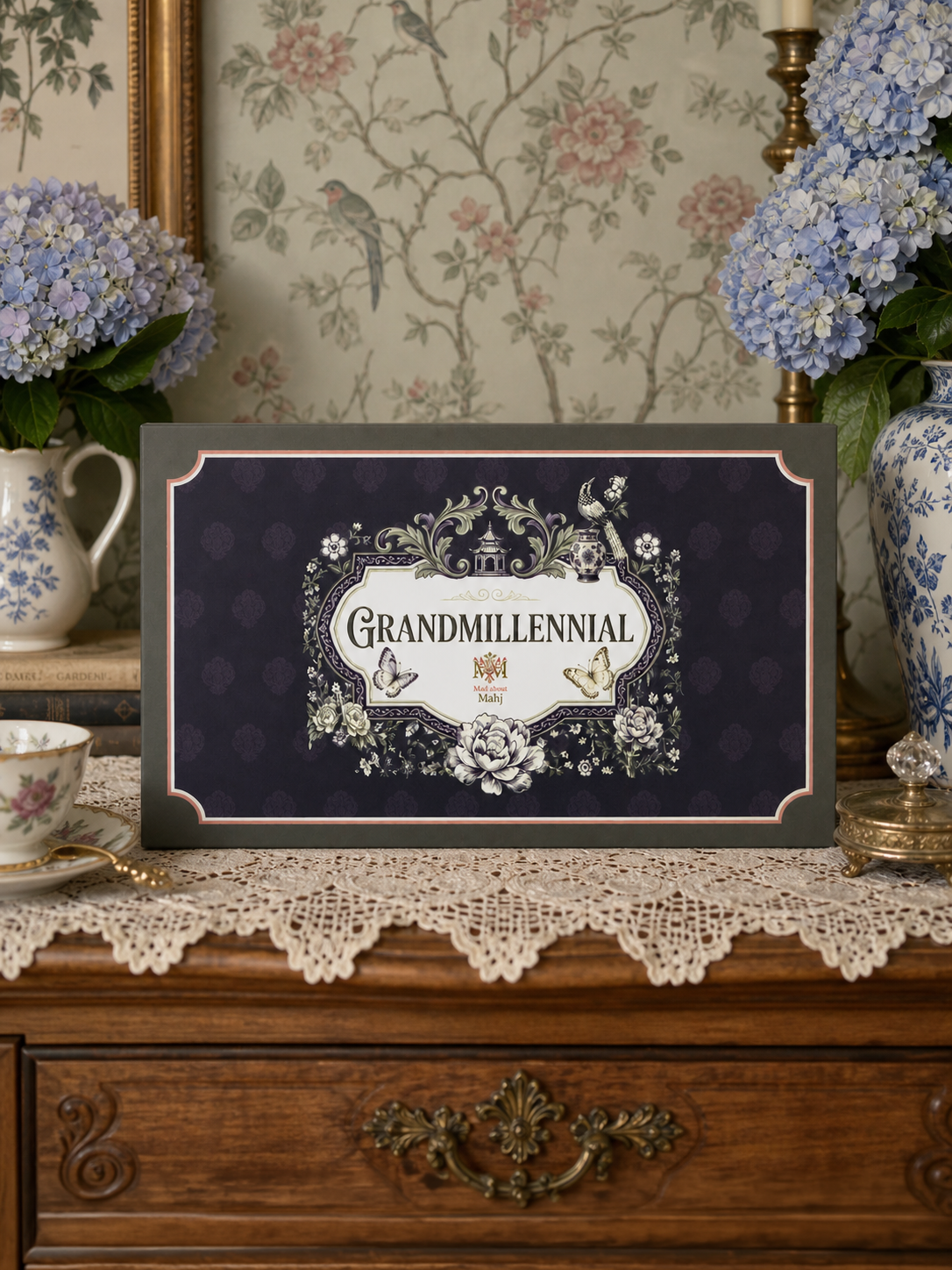 Grandmillennial Luxury American Mahjong Tile Set, with Clear Jelly Crossbody Pouch