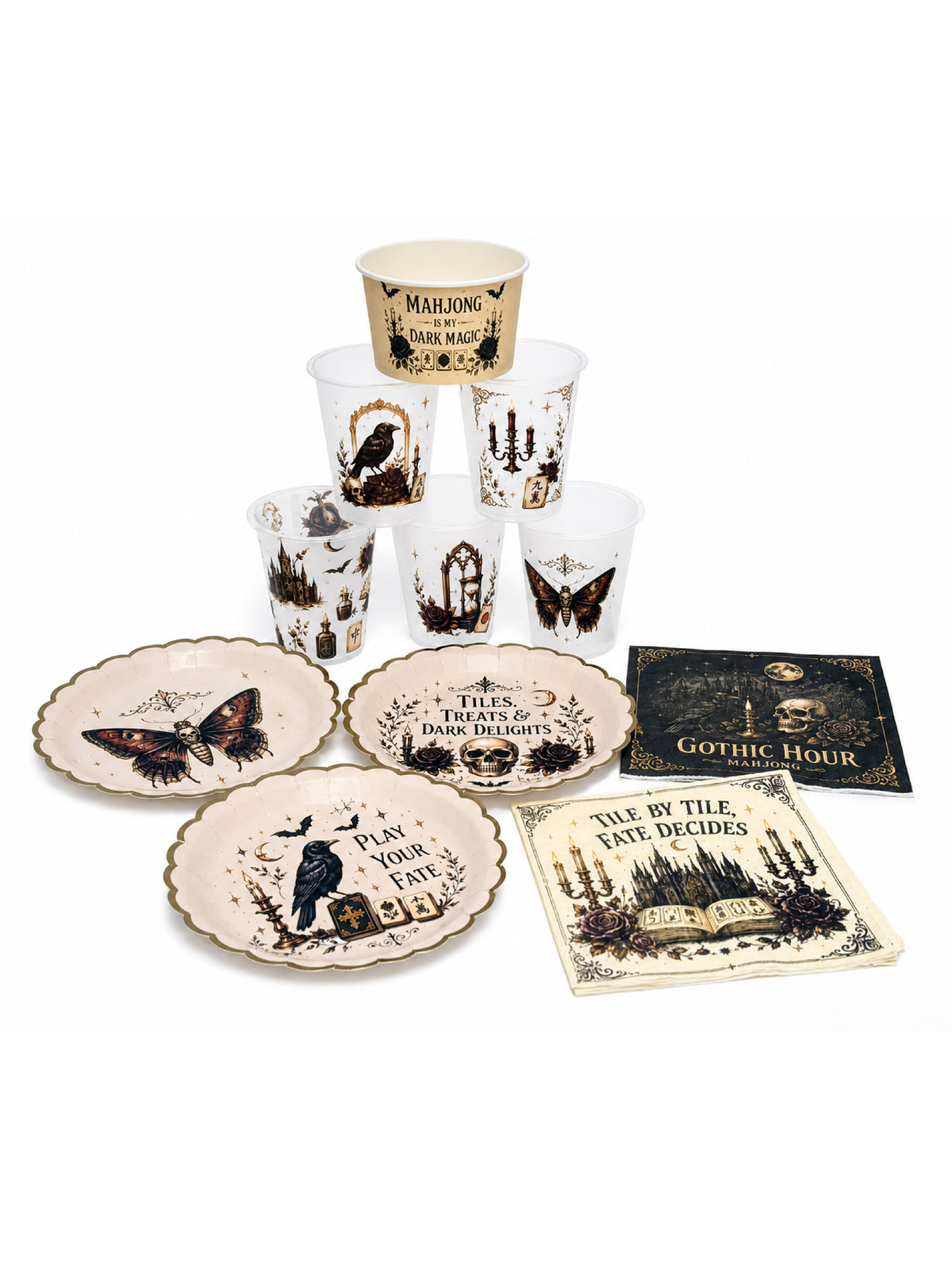 Gothic Halloween Mahjong Party Tableware Kit