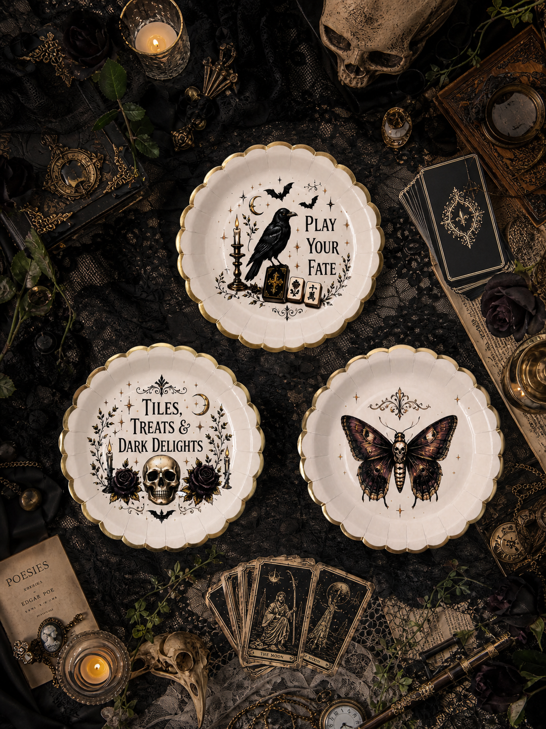 Gothic Elegance 7 inches Paper Plates - 30 pieces 3 in 1