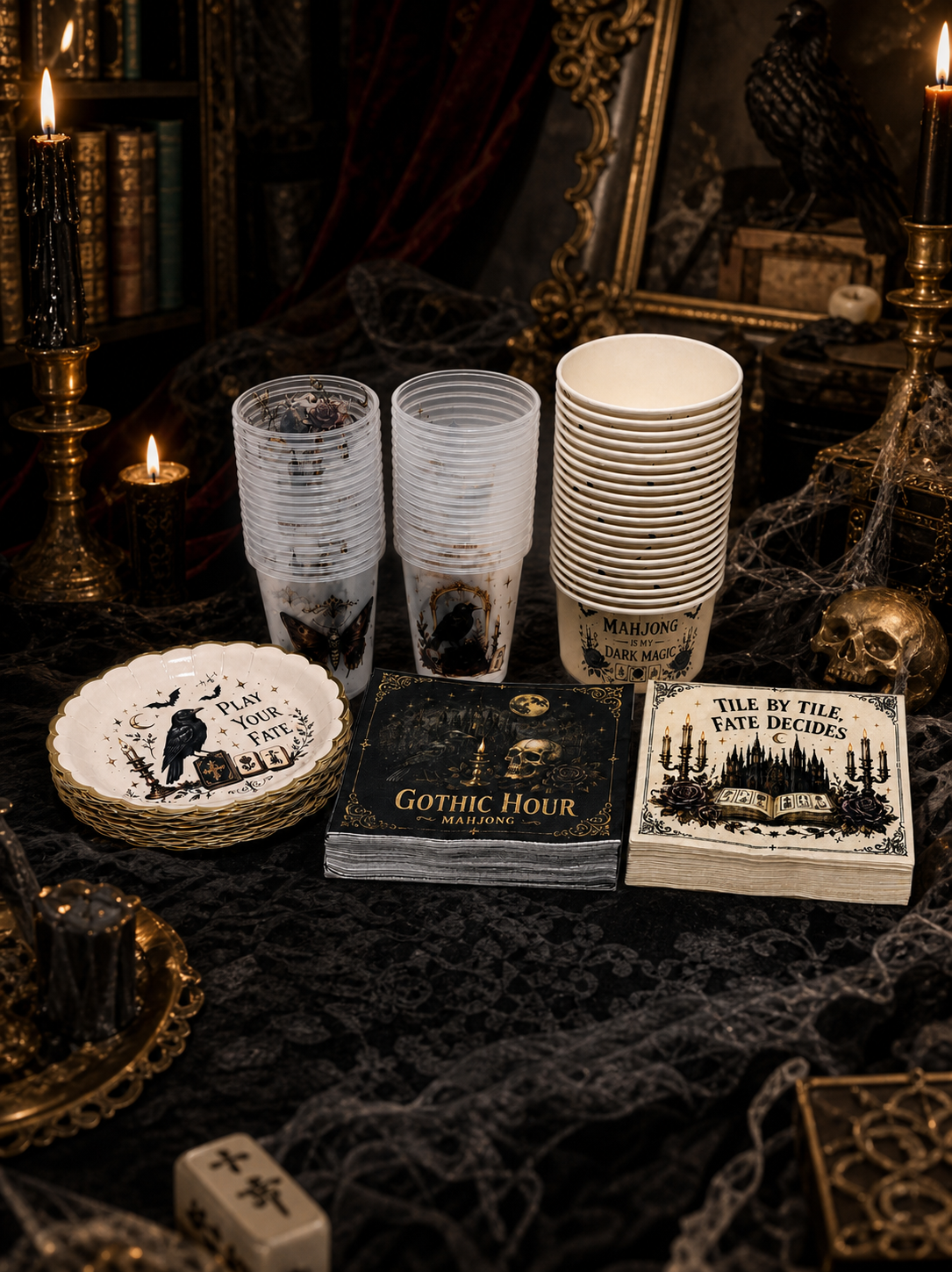 Gothic Halloween Mahjong Party Tableware Kit