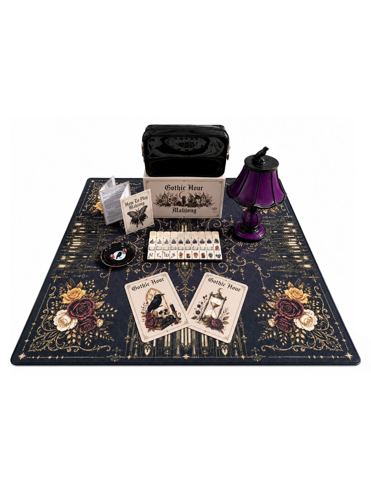 October Pre-Order Gothic Hour Mahjong Tiles, with Black Jelly Crossbody Pouch