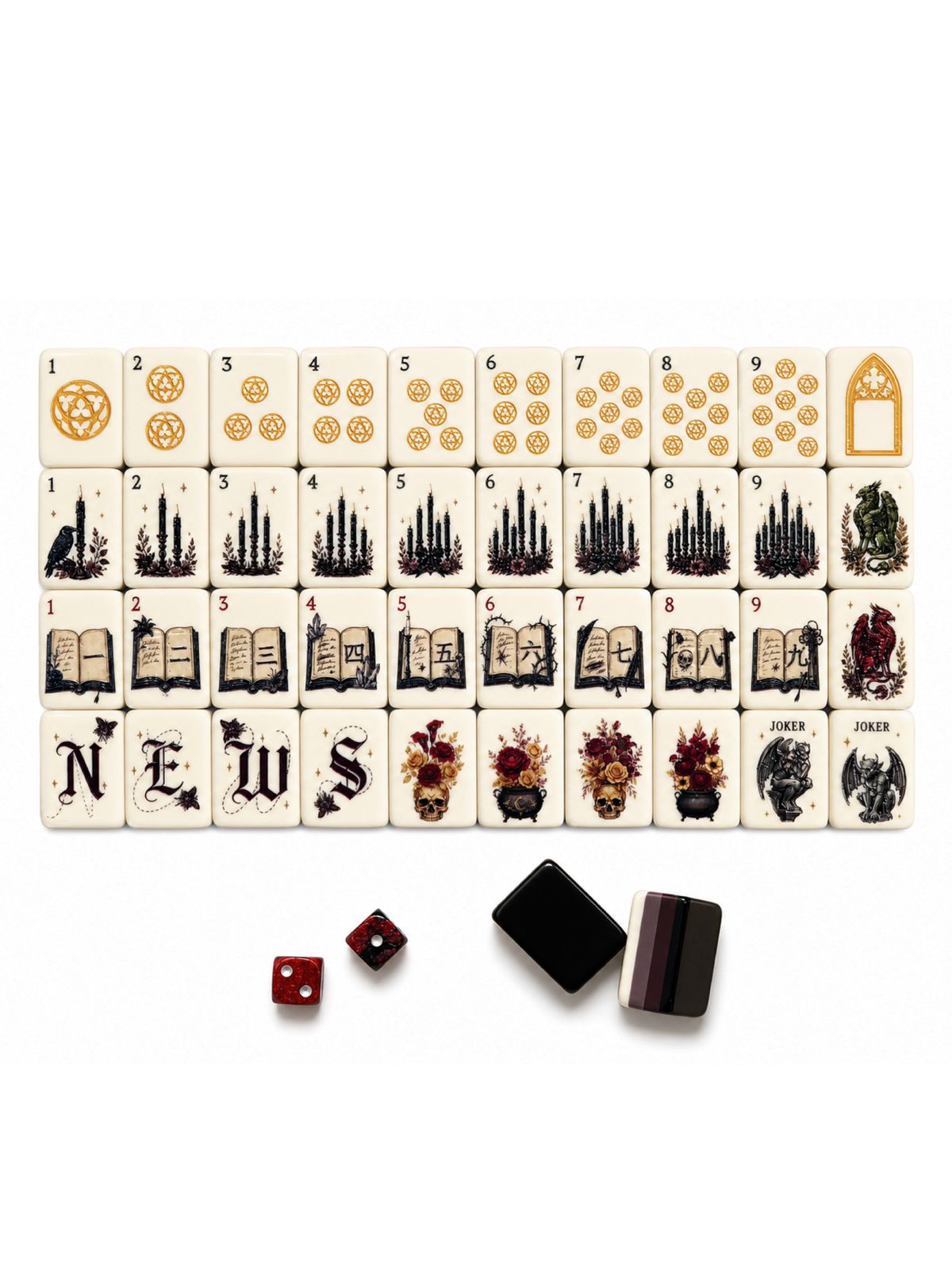 October Pre-Order Gothic Hour Mahjong Tiles, with Black Jelly Crossbody Pouch