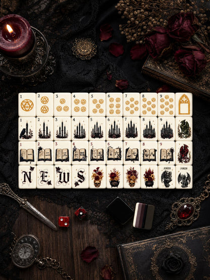 October Pre-Order Gothic Hour Mahjong Tiles, with Black Jelly Crossbody Pouch