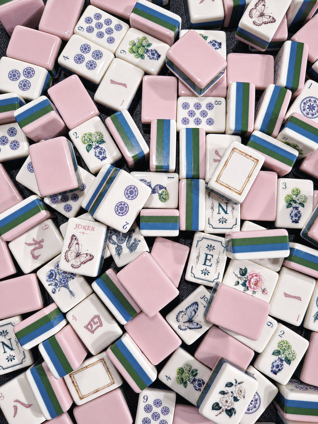 Grandmillennial Luxury American Mahjong Tile Set, with Clear Jelly Crossbody Pouch