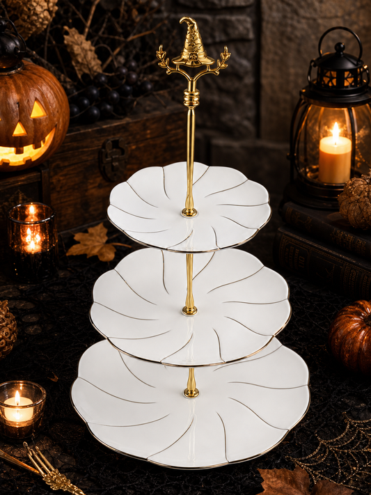 Halloween Witch Hat 3-Tier Ceramic Serving Stand
