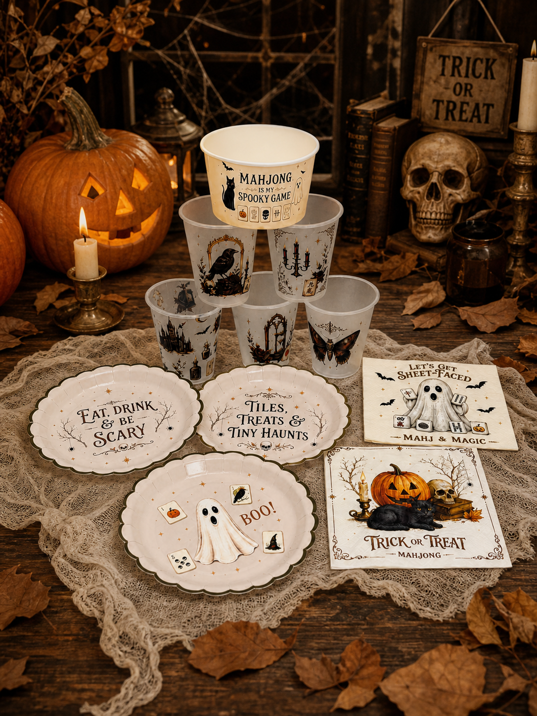 Gothic Halloween Mahjong Party Tableware Kit