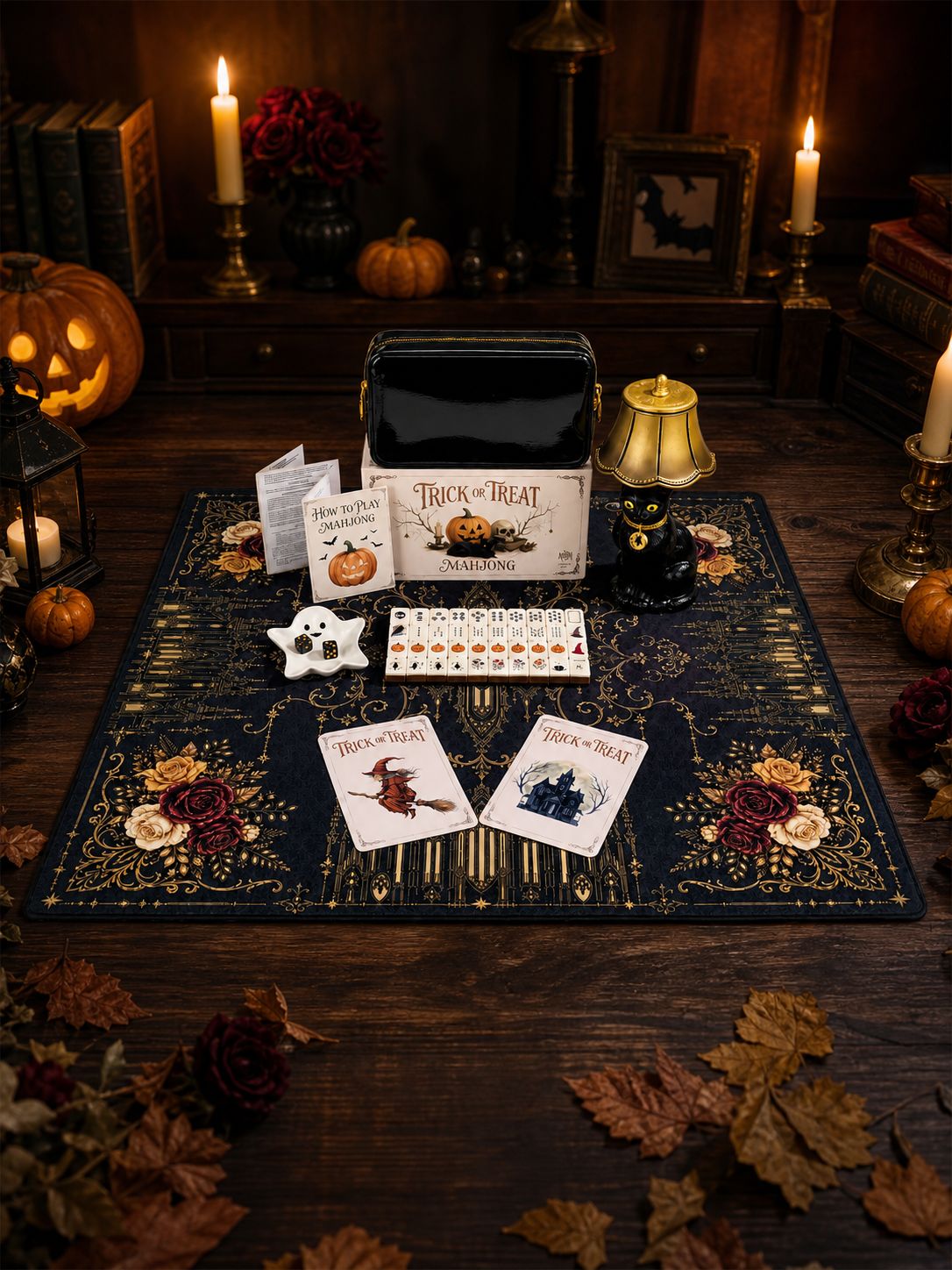 October Pre-Order Halloween Mahjong Tiles, with Black Jelly Crossbody Pouch