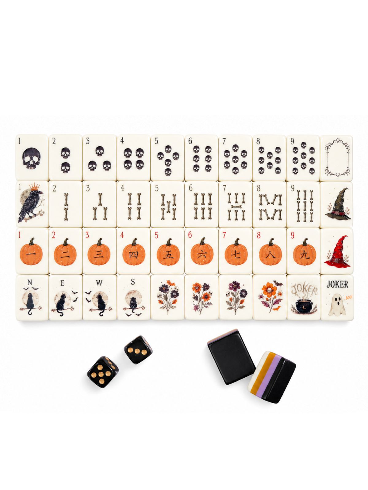 October Pre-Order Halloween Mahjong Tiles, with Black Jelly Crossbody Pouch
