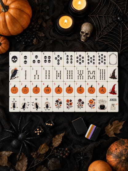 October Pre-Order Halloween Mahjong Tiles, with Black Jelly Crossbody Pouch