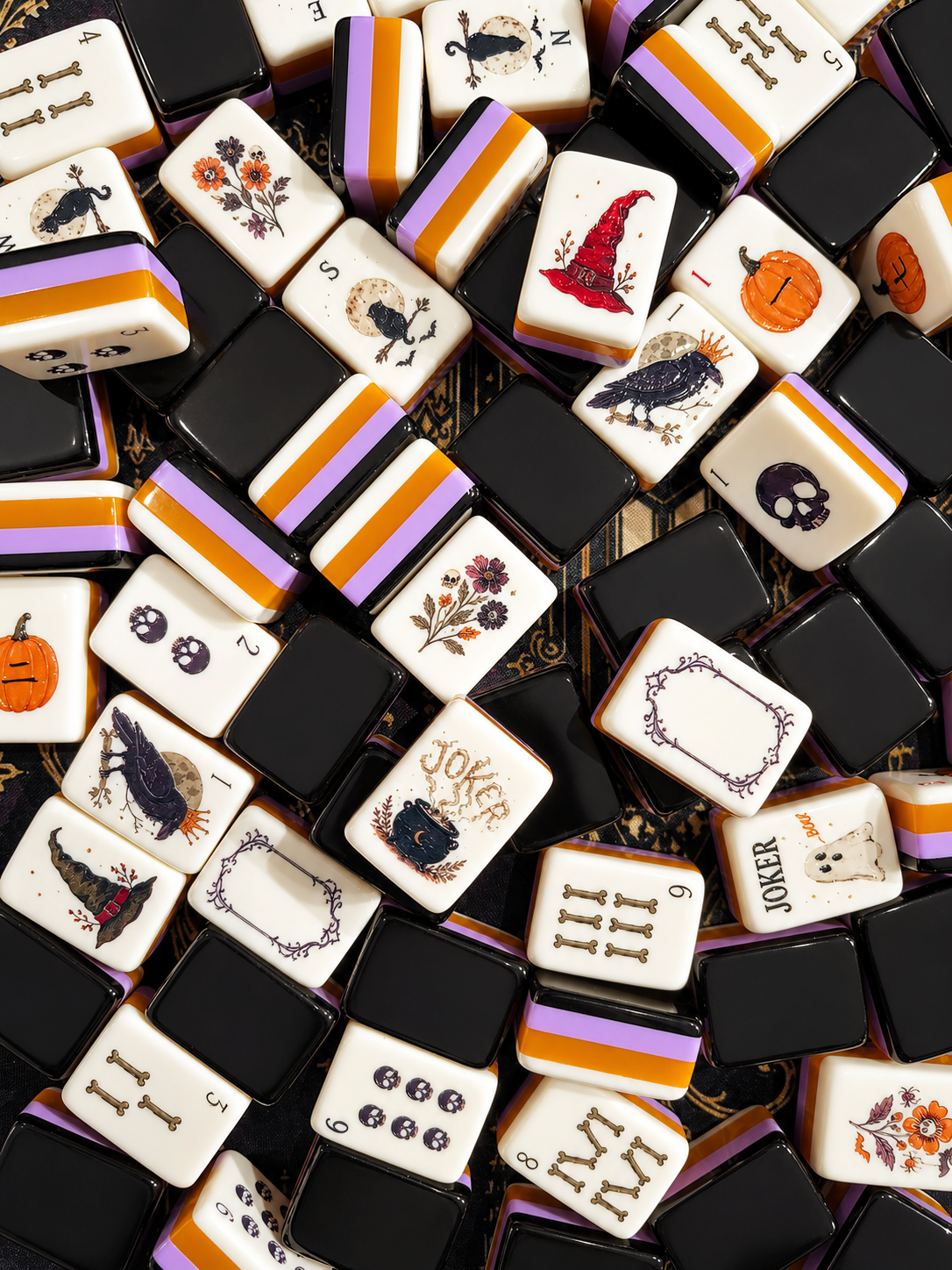 October Pre-Order Halloween Mahjong Tiles, with Black Jelly Crossbody Pouch